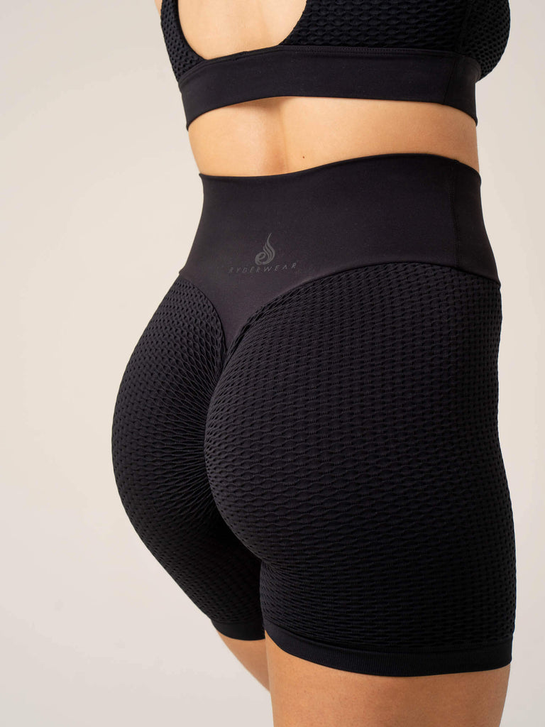 Honeycomb Scrunch Seamless Shorts - Black - Ryderwear
